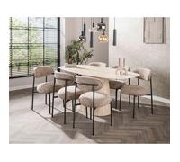 Aubin - table à manger - effet travertin - 4 à 6 personnes - Beige