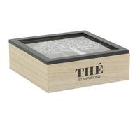 AUBRY GASPARD - Boîte à Thé 9 Compartiments Arbre de Vie - Bois Naturel/Noir - Couvercle Verre - 24 x 24 x 8 cm - Décor Élégant - Organisation Pratique - Poids 0,94 kg