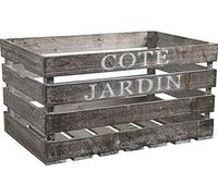 AUBRY GASPARD - Caisse Bois Vieilli Côté Jardin - Gris Antique avec Passe-Doigts - L 38 cm, P 28 cm, H 20 cm - Idéale Agencement Magasin et Décoration Intérieure