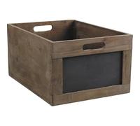 AUBRY GASPARD - Caisse de Rangement en Bois et Tableau Noir - Finition Teintée en Marron - Sapin Ardoise - L 35 x l 23 x H 17.5 cm - 2 Passe-Mains - Organisation Maison - Écriture Craie Facile