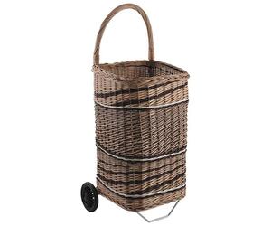 AUBRY GASPARD - Chariot à Bûches en Osier Foncé sur Roulettes - Osier Naturel Noir et Blanc - Panier 44x44x65 cm - Hauteur Totale 106 cm - Anse Inarrachable - Fond Antipoussière - Roues Caoutchouc