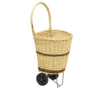 AUBRY GASPARD - Chariot à Bûches Osier Blanc et Brut - Teinté Marron Naturel - 45 x 38 x H 93 cm - Poids 3 kg - Idéal Rangement Cheminée - Pratique et Esthétique