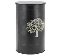 AUBRY GASPARD - Coffre À Pellets en Métal Noir avec Couvercle Design Arbre - Diamètre 34 cm - Hauteur 53 cm - Idéal pour Cheminée - Panier À Bûches - Noir - 34 cm