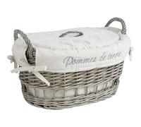 AUBRY GASPARD - Coffret Pommes de Terre Osier Gris - Anses et Couvercle - Doublure Coton Blanche Amovible - 30x21x19 cm - Rangement Cuisine - Inscription « Pommes de Terre »