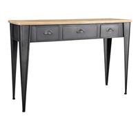 AUBRY GASPARD - Console Métal et Sapin Noir - 109x37x74 cm - 3 Tiroirs - Structure Robuste Métal et Plateau Sapin - Livrée Montée - Idéale Entrée ou Salon