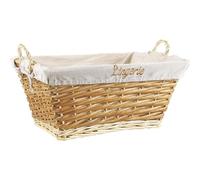 AUBRY GASPARD - Corbeille à Linge Éclisse Buff - Doublure Amovible Coton Brodée "Lingerie" - Osier Blanc - 56x40x31 cm - Artisanale - Légère avec 2 Poignées Transport