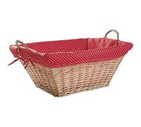 AUBRY GASPARD - Corbeille à Linge Osier Blanc - Doublure Amovible Coton Rouge à Pois Blancs - 60x45x26 cm - Anses Pratiques - Style Vintage pour Buanderie