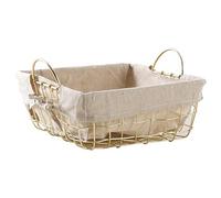 AUBRY GASPARD - Corbeille Carrée en Métal Doré avec Anses - Doublure Amovible en Jute - 24 x 24 x H 10 cm - Métal Cuivré Élégant - Idéale pour Pain et Conservation Aliments - Poids 0,43 kg