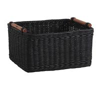 AUBRY GASPARD - Corbeille de Rangement en Rotin Teinté Noir - 28x22 cm | Poignées Intégrées en Rotin - Idéale pour Organisation Maison - Style Élégant - Parfaite pour Salon, Chambre ou Bureau