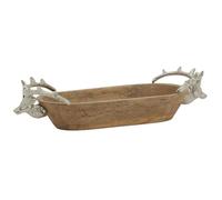 AUBRY GASPARD - Corbeille en Manguier avec Cerfs en Aluminium - Manguier et Aluminium - Longueur 37 cm - Profondeur 14 cm - Hauteur 9 cm - Poignées en Forme de Tête de Cerf - Poids 0,83 kg