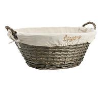 AUBRY GASPARD - Corbeille Ovale à Linge Éclisse Grise - Doublure Coton Écru Broderie "Lingerie" - 57 x 44 x 24 cm - Livrée Montée - Poids 0,75 kg - Élégant et Pratique Rangement Quotidien
