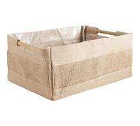 AUBRY GASPARD - Corbeille Rangement Jute - Intérieur Plastifié - 45 x 32 x 19 cm - Poignées Bois - Léger 0,55 kg - Pratique pour Maison ou Bureau - Design Naturel et Élégant