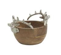 AUBRY GASPARD - Corbeille Ronde en Manguier avec Têtes de Cerf - Poignées en Aluminium - Dimensions 22 x 15 x 8 cm - Décoration Unique pour Cuisine et Table - Élégance Naturelle et Design Original