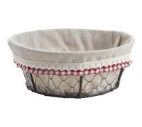 AUBRY GASPARD - Corbeille Ronde Grillage Vieilli avec Doublure Jute - Ø 20 cm x H 8 cm - Style Rustique Vichy Dentelle - Idéale pour Pain ou Décoration Table - Poids 0.09 kg