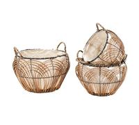 AUBRY GASPARD - Corbeilles Osier Lacerie - Serie de 3 - Ø 22 à 34 cm - H 19 à 25 cm - Doublure Jute - 2 Anses - Style Art Déco - Structure Métal - Rangement et Décoration Durable