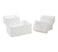 AUBRY GASPARD - Corbeilles Rangement Nylon Blanc (Lot de 5) - 1 Grande 28x19x12 cm - 4 Petites 18x13x9 cm - Nylon et Métal - Poids 0.92 kg - Organisation et Décoration Intérieure