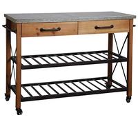 AUBRY GASPARD - Desserte Bois Métal Laqué - Plateau Zinc - 120x50x85 cm - 4 Roues, 2 Tiroirs - Étagère 25 cm - Intérieur Tiroir 46x32.5x10 cm - Livrée en Kit Prête à l'emploi