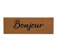 AUBRY GASPARD - Grand Paillasson en Coco - Naturel et Noir - Fibre de Coco Naturelle - Dimensions 120 x 40 x H 1.5 cm - Envers Antidérapant Latexé - Décor Imprimé Bonjour - Poids 3 kg