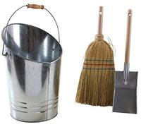 AUBRY GASPARD - Kit Entretien Cheminée Seau Balai et Pelle - Zinc et Bois - Dimensions Seau 30 x 39 cm - Pelle 47 cm - Balai 44 cm - Idéal pour Nettoyage et Rangement Cendres - Poids Total 3.50 kg