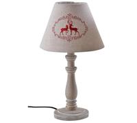 AUBRY GASPARD - Lampe à Poser Bois et Coton Motif Cerfs Beige - Format Ø 22,5 x H 40 - Câble 110 cm - Culot E27 Max 40W - Interrupteur Inclus - Vendu à la pièce