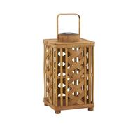 AUBRY GASPARD - Lanterne Bois Sapin Naturel - Structure Ajourée Bambou - Système Solaire Rechargeable - Anse Mobile - 19.5x19.5xH33 cm - Hauteur Anse 45 cm - Livré Monté - Poids 1 kg