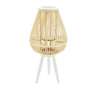 AUBRY GASPARD - Lanterne sur Pied en Moëlle de Rotin et Pin - Naturel et Blanc - Ø 30 cm, Hauteur 36 cm - Inclut Photophore en Verre 10 cm - Livrée en Kit - Idéale pour Éclairage Extérieur et Jardin