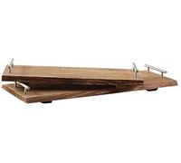 AUBRY GASPARD - Lot de 2 Plateaux en Bois avec Poignées en Métal - Grand 58 x 26 x 6.5 cm - Petit 52 x 24x 6.5 cm - Poids 3 kg - Bords Bruts - Idéal pour Service ou Décoration