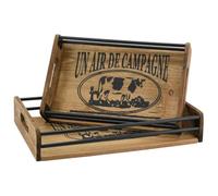 AUBRY GASPARD - Lot de 2 Plateaux Rectangulaires Bois Métal - Imprimé Un Air de Campagne - Longueur 32.5 et 38 cm - Hauteur 6 et 7 cm - Design Rustique Pratique - Idéal Cuisine Arts de Table