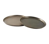 AUBRY GASPARD - Lot de 2 Plateaux Ronds en Métal Doré Antique - Grand Ø 51 cm x 3 cm - Petit Ø 46 cm x 2.5 cm - Finition Élégante pour Cuisine et Arts de la Table - Idéal pour Décoration et Service