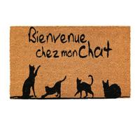 AUBRY GASPARD - Paillasson Coco Intérieur Extérieur avec Inscriptions Bienvenue chez Mon Chat - Envers Latexé Antidérapant - Design Charmant pour Une Entrée Accueillante - 45 x 75 cm