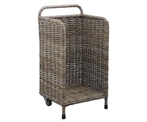AUBRY GASPARD - Panier à Bûches Roulettes - Gris - Matériau Principal Poelet - Métal - Dimensions 42 x 38 x 78 cm (80 cm avec Poignée) - Design Pratique Esthétique - Transport Facile Bois