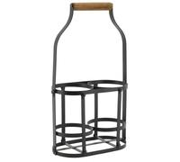 AUBRY GASPARD - Panier Bouteilles Métal et Bois - Noir Naturel - Poignée Bois - 22 x 11 x 37 cm - Ø Bouteille 10 cm - Capacité 2 Bouteilles - Poids 0,54 kg - Transport et Rangement Efficaces