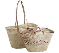 AUBRY GASPARD - Panier Cabas Palmier avec Bandoulières Cuir - Design Artisanal Éco-Responsable - 55 x 25 x 33-73 cm - Coloris Assortis - vendu à la pièce - envoi couleur aléatoire