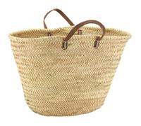 AUBRY GASPARD - Panier Cabas Palmier Naturel Poignée Cuir - Design Artisanal Léger pour Rangement Décoration ou Transport - 55 x 25 x 38 cm (Hauteur Anses 49 cm)
