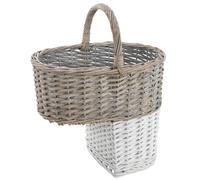AUBRY GASPARD - Panier d'Escaliers en Osier Gris/Blanc - H 47 x L 37 x P 27 cm - Anse de Transport - Style Campagne Chic - Gain de Place - Poids Léger 0,63 kg