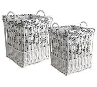 AUBRY GASPARD - Paniers à Linge Osier Blanc (Lot de 2) - Doublure Coton Fleuri - Grande 40x40x46 cm - Petite 34x34x42 cm - Rangement Élégant et Pratique