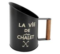AUBRY GASPARD - Pelle à Pellets Métal Noir La Vie de Chalet - Finition Laquée - Poignée Bois 4 x 10 cm - 13 x 13 x 20 cm - Livrée Montée - Poids 0,31 kg - Design Ergonomique pour Poêle à Granulés