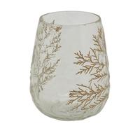 AUBRY GASPARD - Photophore Verre Décor Fougère Doré - Ø 12 cm x H 15 cm - Poids 0,63 kg - Utilisable Petit Vase - Élégant et Polyvalent pour Ambiance Chaleureuse et Décoration Intérieure