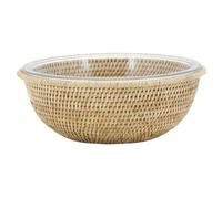 AUBRY GASPARD - Plat Rond Pyrex et Support Rotin - Ø 29 cm - Hauteur 11 cm - 3.5 L - Verre Compatible Four, Micro-ondes, Lave-vaisselle - Support Rotin Naturel - Idéal Servir et Présenter