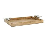 Aubry Gaspard Plateau Bois de Manguier 3 Oiseaux en Aluminium 38 x 26 cm | Plateau de service et de table · Hauteur 4 à 7,5 cm · Apéritif, petit-déjeuner ou vide-poche décoratif