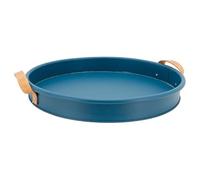 AUBRY GASPARD - Plateau en Métal - Collection Cargo - Bleu Mat - Anses Polyuréthane Brunes - Ø 37 cm x Hauteur 5 cm - Design Moderne Pratique - Idéal Usage Intérieur - Prise en Main Confortable