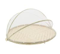 AUBRY GASPARD - Plateau Rond avec Cloche en Filet - Bambou Naturel et Filet Synthétique Blanc - Ø 55 cm x Hauteur 30 cm - Cloche Pliable avec Fermoir - Idéal pour Rangement et Conservation en Cuisine