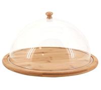 AUBRY GASPARD - Plateau Rond en Bambou avec Cloche - Ø 30 cm x Hauteur 17 cm - Cloche Transparente en PVC - Poignée Bouton Bambou - Idéal pour Présentation et Conservation des Aliments - Poids 1.13 kg