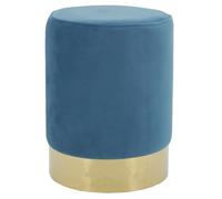 AUBRY GASPARD - Pouf en Velours Bleu et Métal Doré - Ø 29 cm x Hauteur 39 cm - Style Chic et Raffiné - Livraison Montée - Entretien Facile - Idéal pour Salon et Chambre - Élégant et Confortable