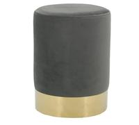 AUBRY GASPARD - Pouf en Velours et Métal Doré Gris - Ø 29 cm x Hauteur 39 cm - Style Chic et Raffiné - Entretien Facile à l Eau Savonneuse - Livré Monté - Idéal pour Salon et Espace Détente