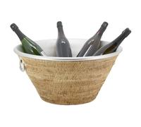 AUBRY GASPARD - Rafraîchisseur Boissons Rotin Antique avec Seau Aluminium Amovible - Ø 54 cm x H 30 cm - Idéal Seau à Champagne - Fabrication Artisanale pour Événements Festifs