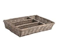 AUBRY GASPARD - Range Couverts en Osier Gris - 4 Compartiments - Fabrication Artisanale - Longueur 35 cm, Profondeur 25 cm, Hauteur 7 cm - Idéal pour Organisation de la Cuisine - Léger et Pratique