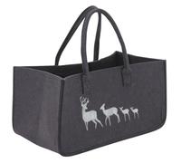 AUBRY GASPARD - Sac à Bûches en Feutrine Gris Foncé - 50 x 25 x 25 cm - 2 Anses Robustes - Décor Brodé Famille de Cerfs - Idéal pour Transport de Charges Lourdes - Poids 0,58 kg