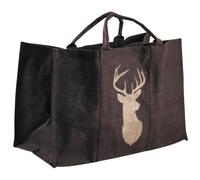 AUBRY GASPARD - Sac à Bûches en Jute Marron avec Cerf Beige - 60 x 30 x 40 cm - Intérieur Enduit Lavable - Poignées Renforcées - Charge Max 50 kg - Idéal pour Transport et Stockage - Esthétique