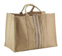 AUBRY GASPARD - Sac À Bûches en Jute Naturel 55X31X40-58 cm avec Bandes en Jute Bleu - 2 Anses Robustes - Idéal pour Le Rangement Autour De La Cheminée - Bleu - 55X31X40-58 cm